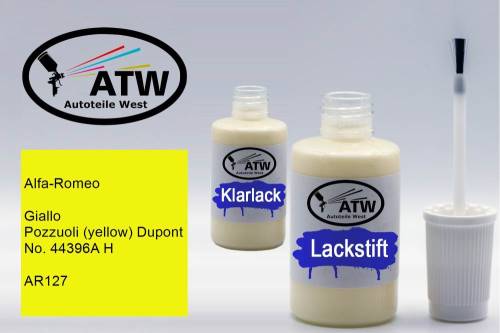 Alfa-Romeo, Giallo Pozzuoli (yellow) Dupont No. 44396A H, AR127: 20ml Lackstift + 20ml Klarlack - Set, von ATW Autoteile West.